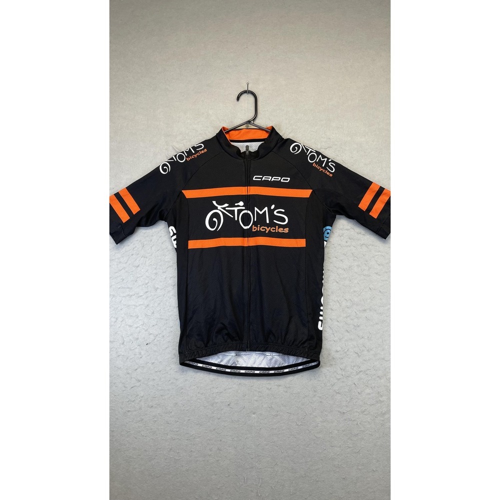 Capo Cycling Jersey Mens Large Black Orange Tom's Bicycles Full‎ Zip Made Italy